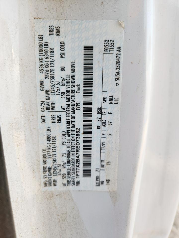 2024 Ford F250 Super Duty VIN: 1FT7X2BA7RED73662 Lot: 70871685