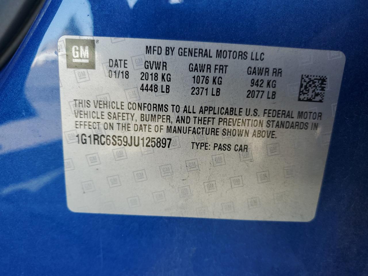 2018 Chevrolet Volt Lt VIN: 1G1RC6S59JU125897 Lot: 81766345