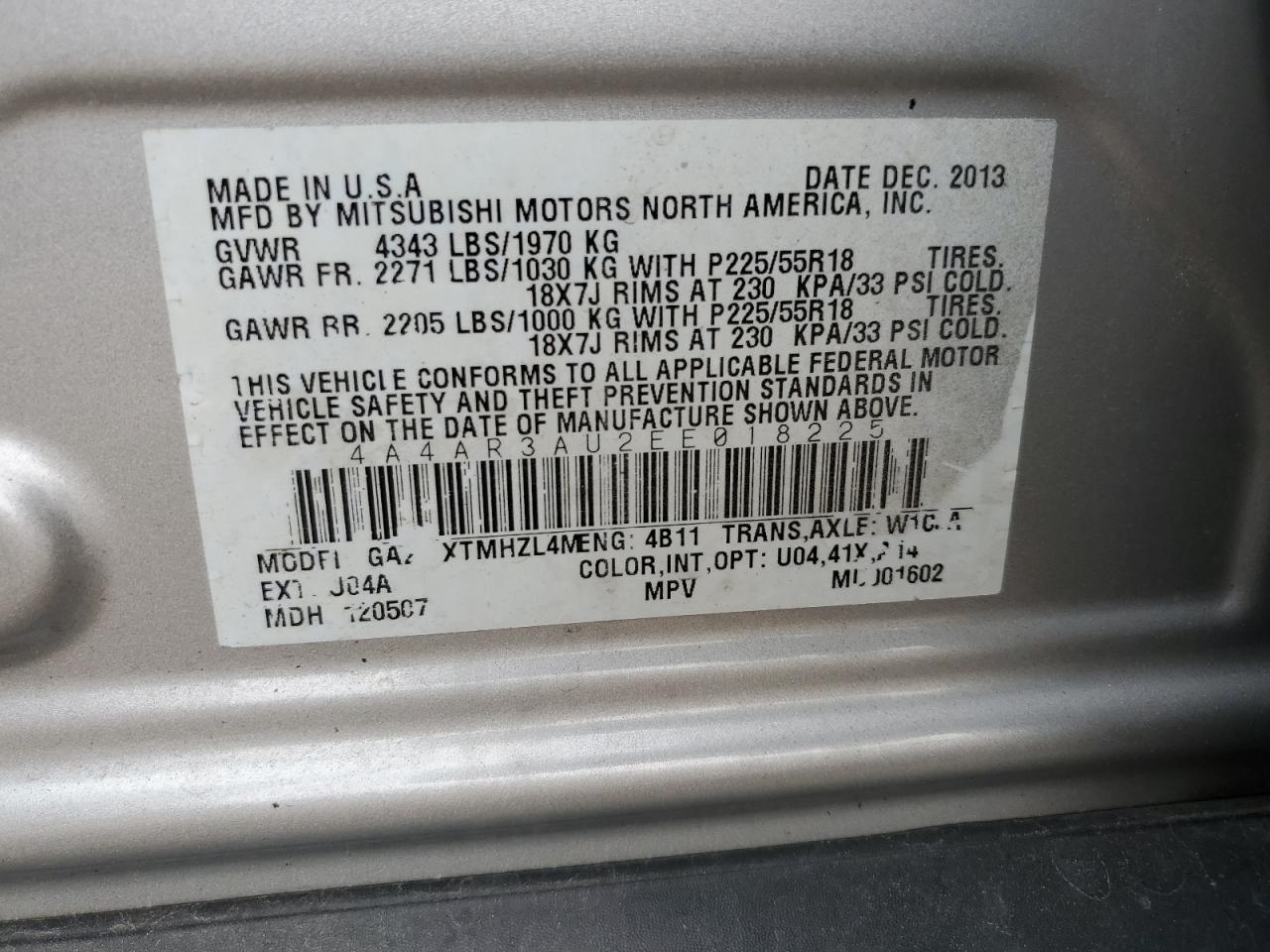 2014 Mitsubishi Outlander Sport Es VIN: 4A4AR3AU2EE018225 Lot: 81813845