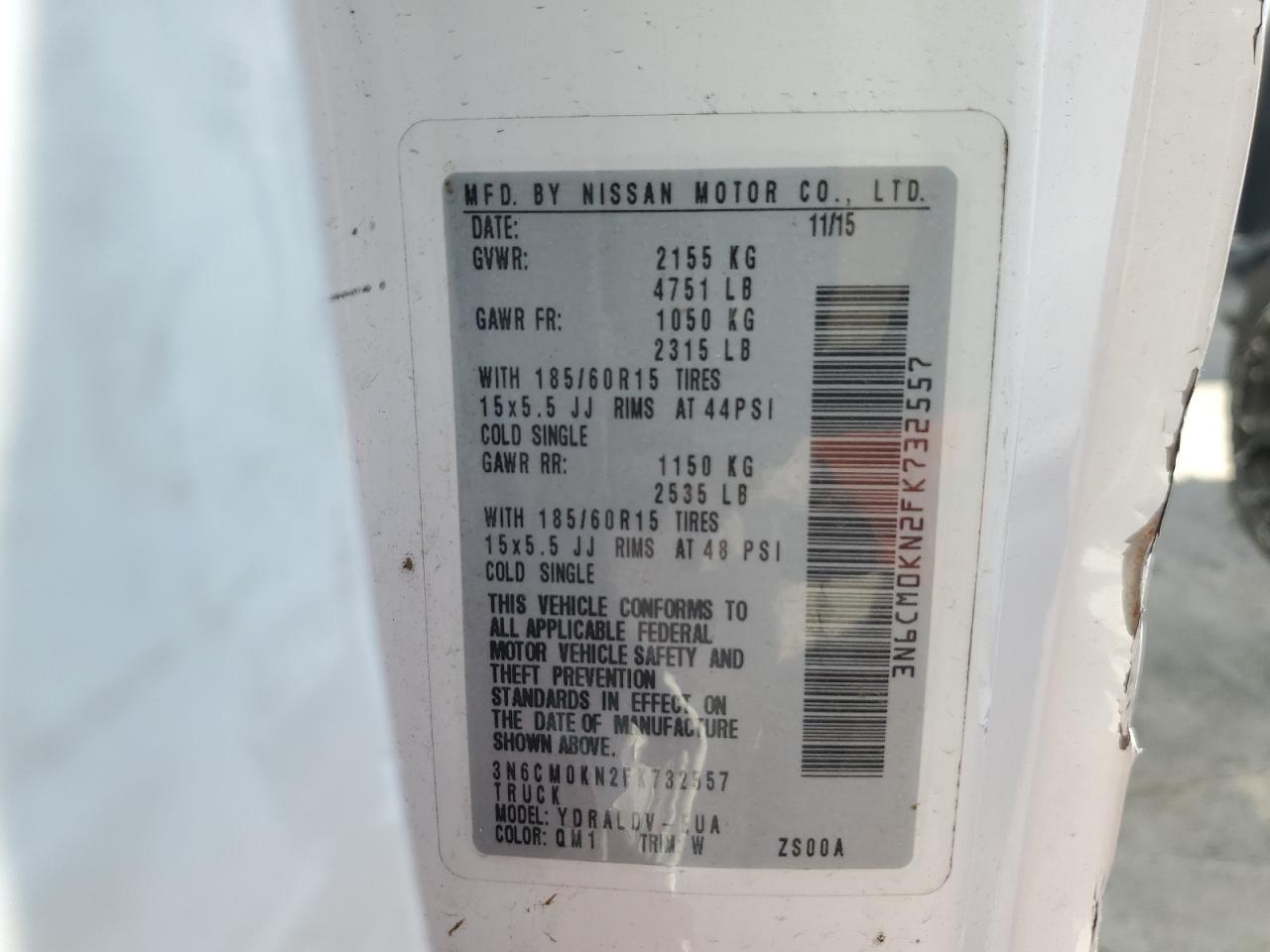 2015 Nissan Nv200 2.5S VIN: 3N6CM0KN2FK732557 Lot: 70224255