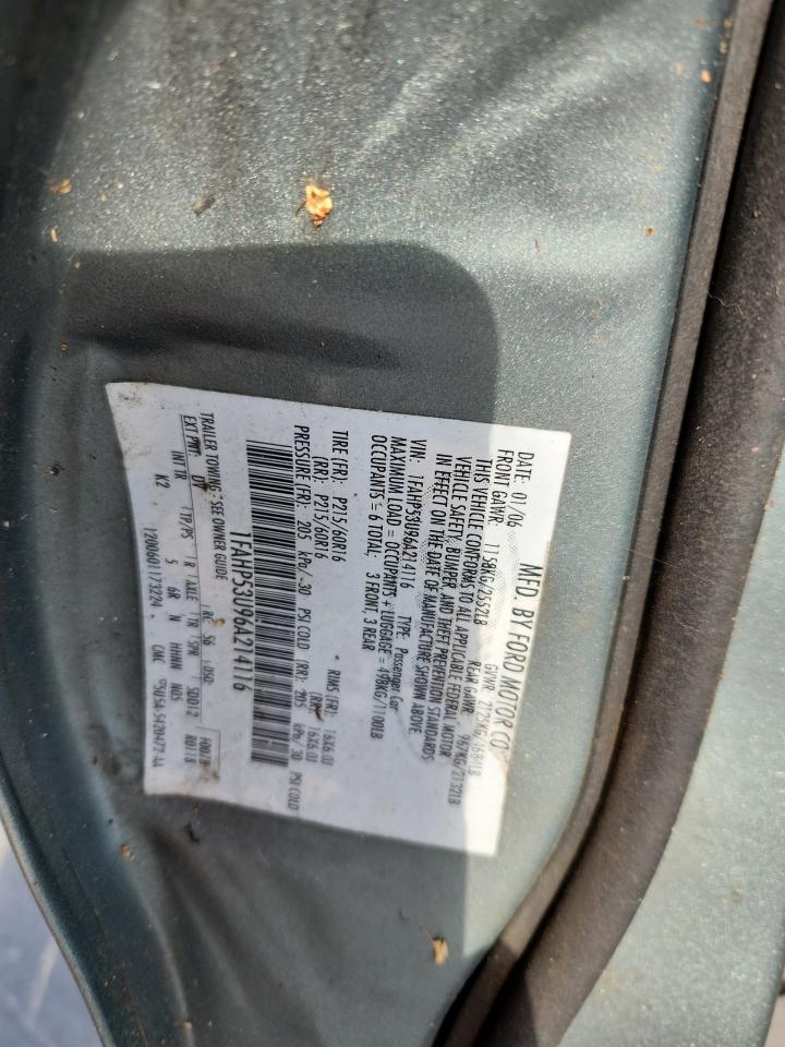 2006 Ford Taurus Se VIN: 1FAHP53U96A214116 Lot: 71157785
