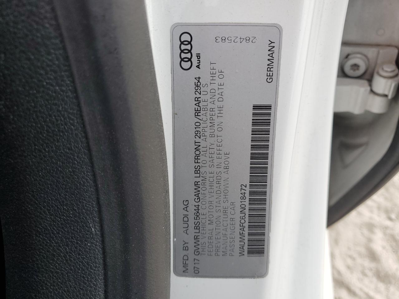 2018 Audi S7 Premium Plus VIN: WAUWFAFC6JN018472 Lot: 84295935