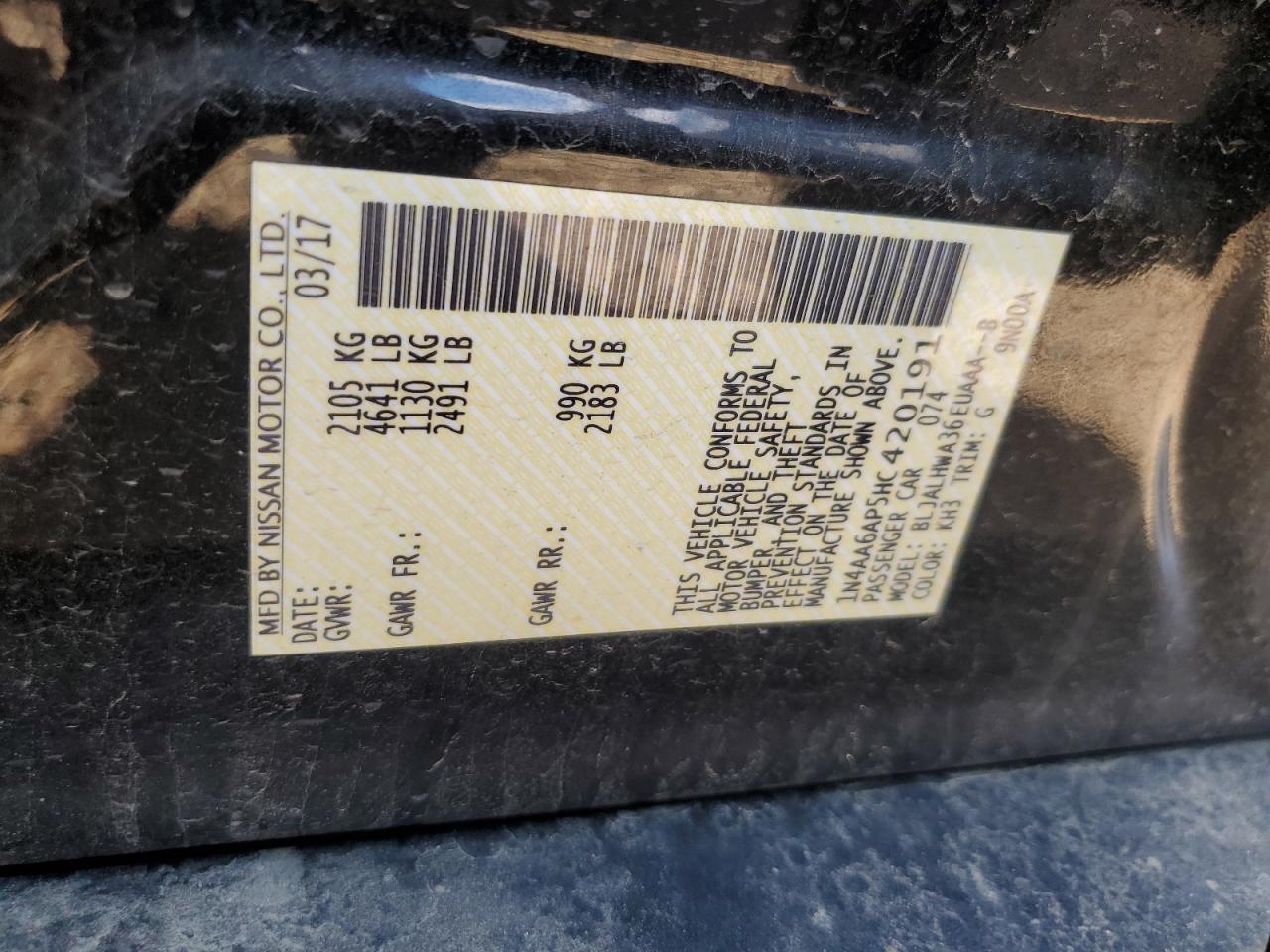 2017 Nissan Maxima 3.5S VIN: 1N4AA6AP5HC420191 Lot: 81949795