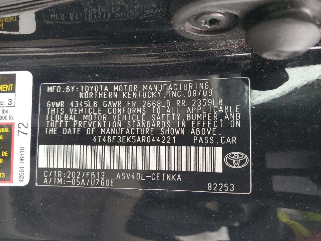 2010 Toyota Camry Base VIN: 4T4BF3EK5AR044221 Lot: 80094325