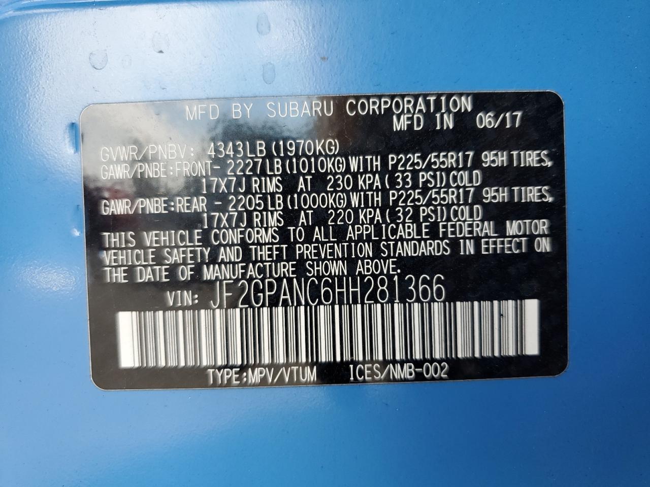 2017 Subaru Crosstrek Limited VIN: JF2GPANC6HH281366 Lot: 81053745