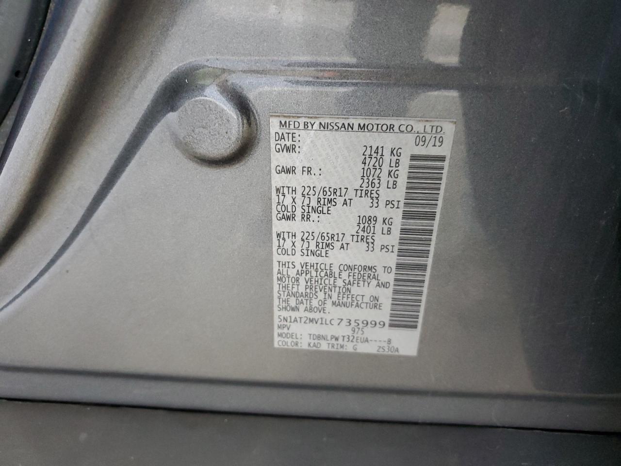 2022 Nissan Rogue S VIN: 5N1AT2MV1LC735999 Lot: 84009685