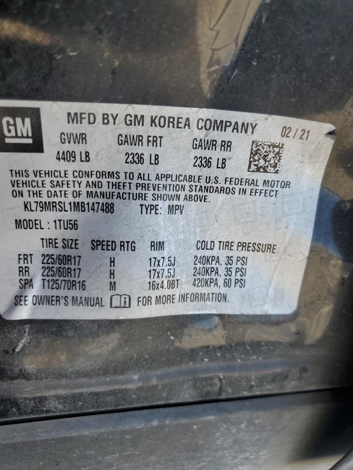 2021 Chevrolet Trailblazer Lt VIN: KL79MRSL1MB147488 Lot: 71994895