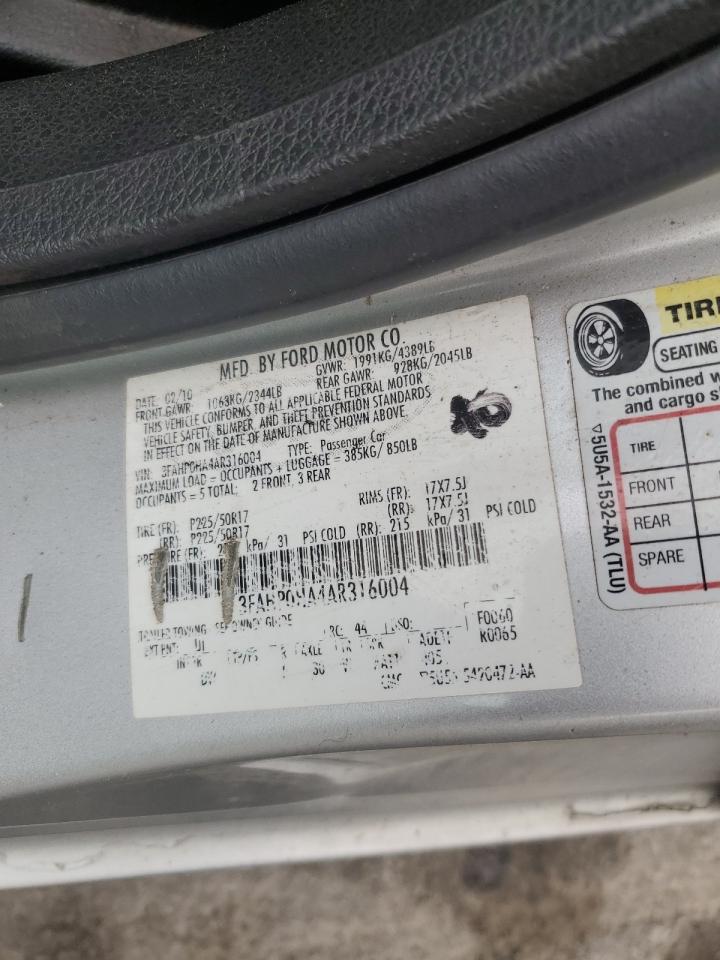 2010 Ford Fusion Se VIN: 3FAHP0HA4AR316004 Lot: 81868205