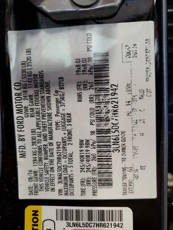 2017 Lincoln Mkz Select VIN: 3LN6L5DC7HR621942 Lot: 71095205