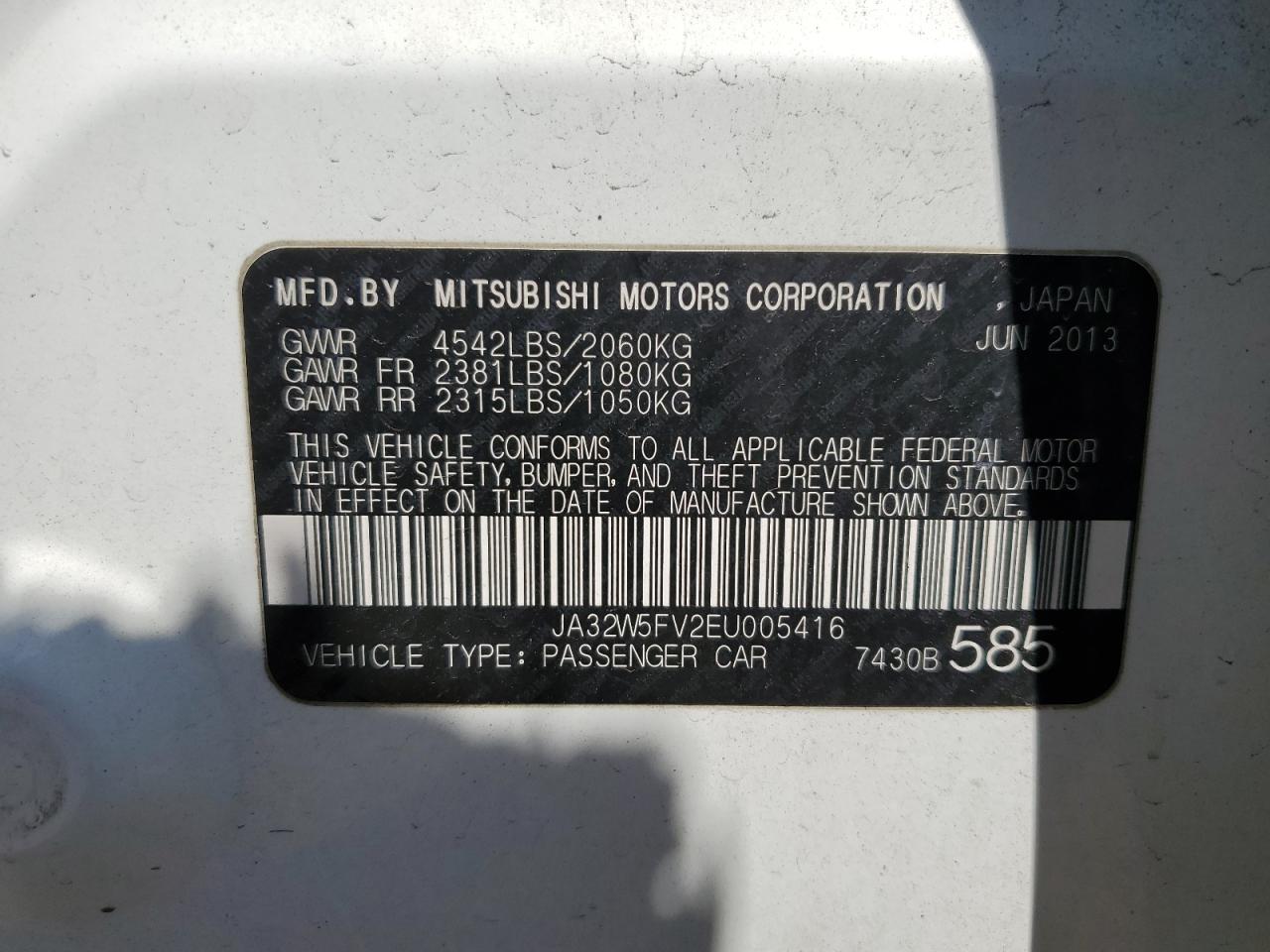 2014 Mitsubishi Lancer Evolution Mr VIN: JA32W5FV2EU005416 Lot: 71193505