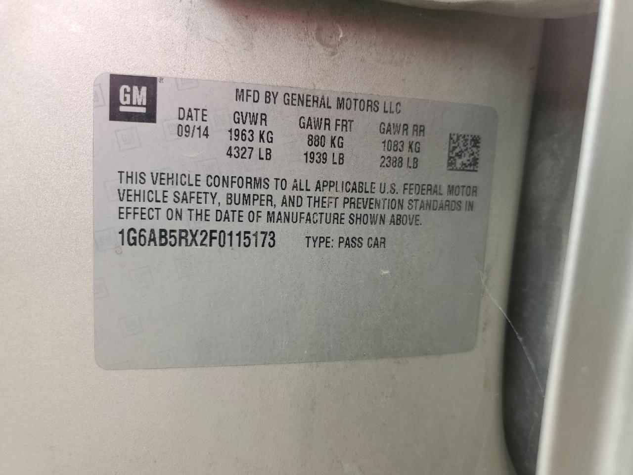 2015 Cadillac Ats Luxury VIN: 1G6AB5RX2F0115173 Lot: 80832925