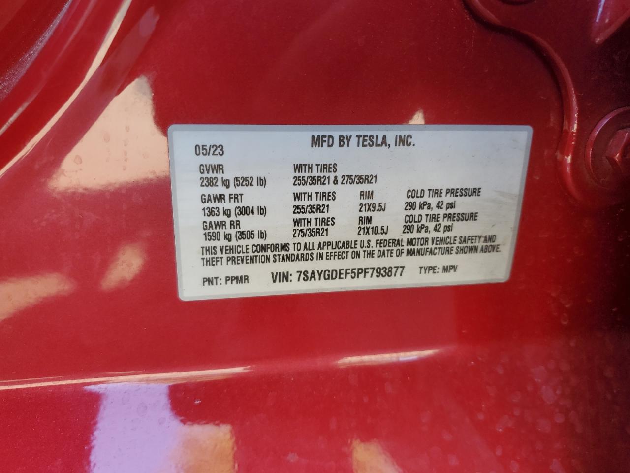 2023 Tesla Model Y VIN: 7SAYGDEF5PF793877 Lot: 71461525