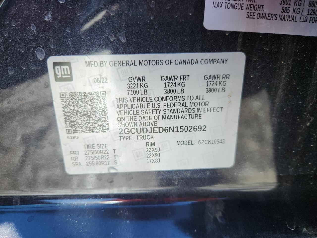 2022 Chevrolet Silverado K1500 High Country VIN: 2GCUDJED6N1502692 Lot: 82080795