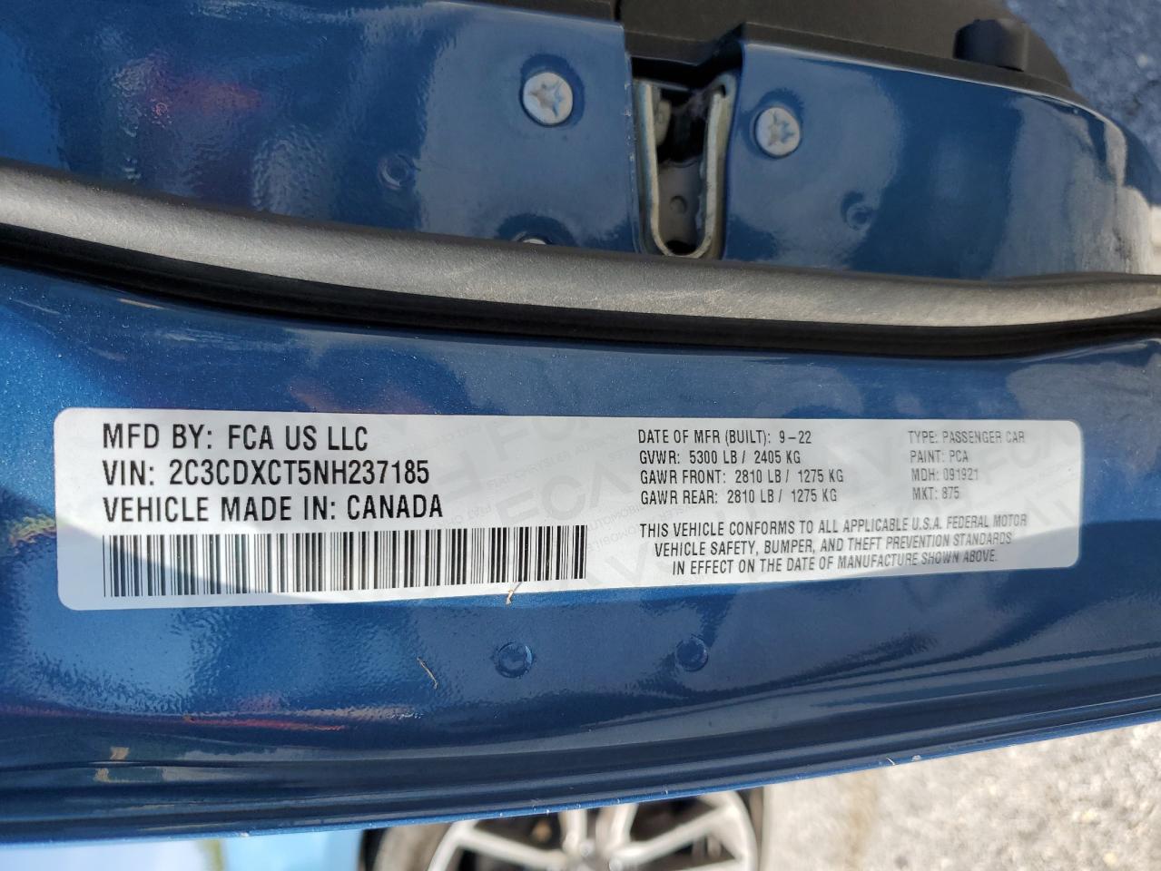 2022 Dodge Charger R/T VIN: 2C3CDXCT5NH237185 Lot: 70471515