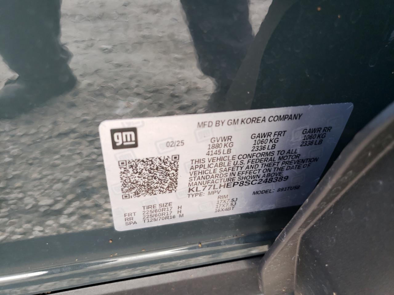 2025 Chevrolet Trax 1Lt VIN: KL77LHEP8SC248389 Lot: 71094305