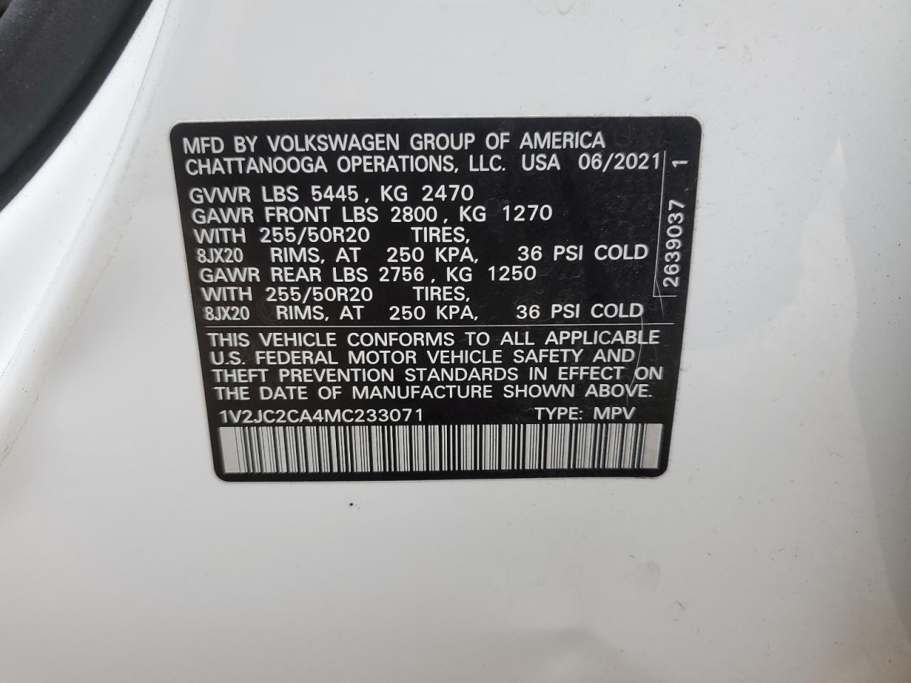 2021 Volkswagen Atlas Cross Sport Se VIN: 1V2JC2CA4MC233071 Lot: 84007725