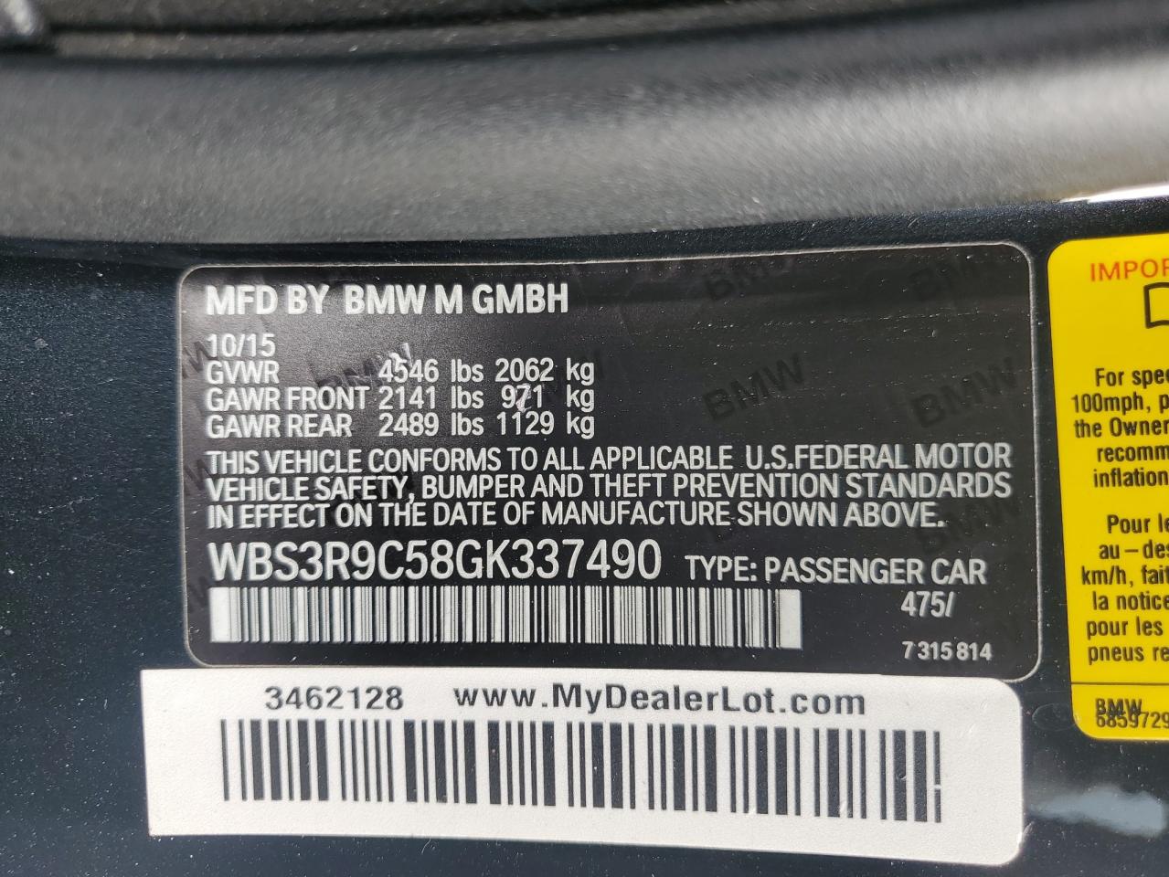 2016 BMW M4 VIN: WBS3R9C58GK337490 Lot: 81285305