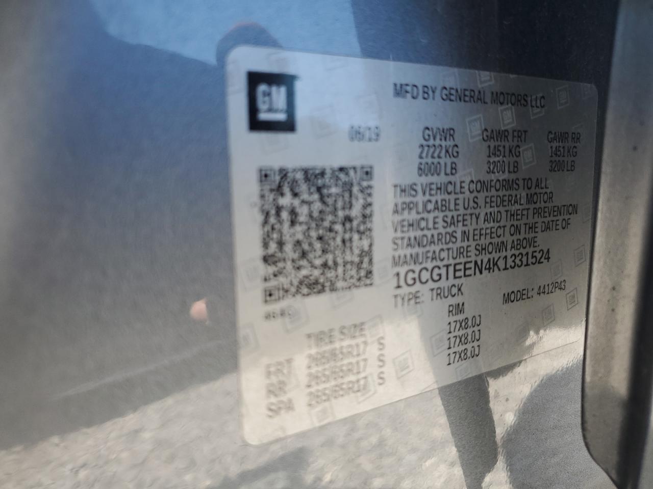 2019 Chevrolet Colorado Zr2 VIN: 1GCGTEEN4K1331524 Lot: 71312625