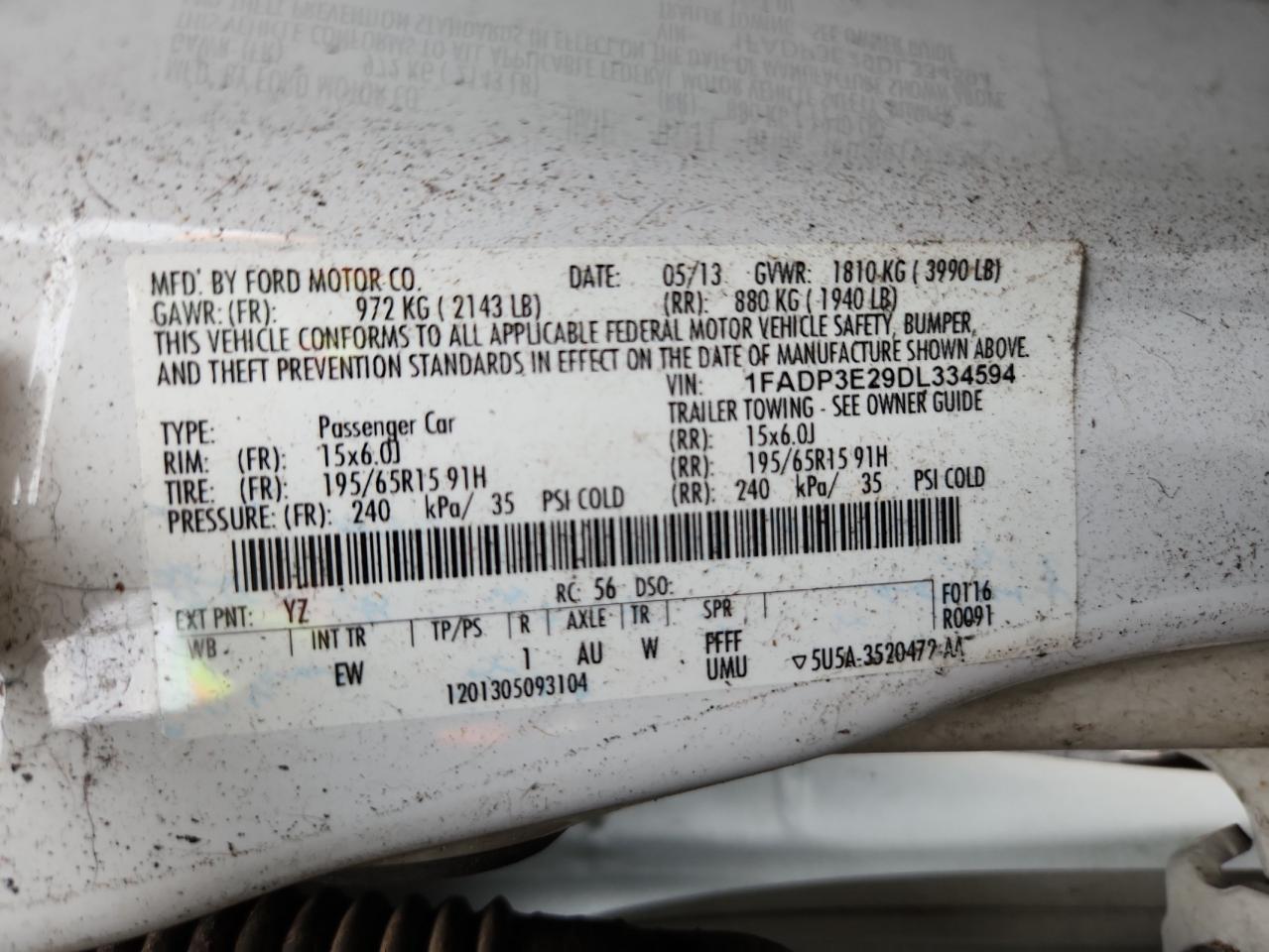 2013 Ford Focus S VIN: 1FADP3E29DL334594 Lot: 80111245