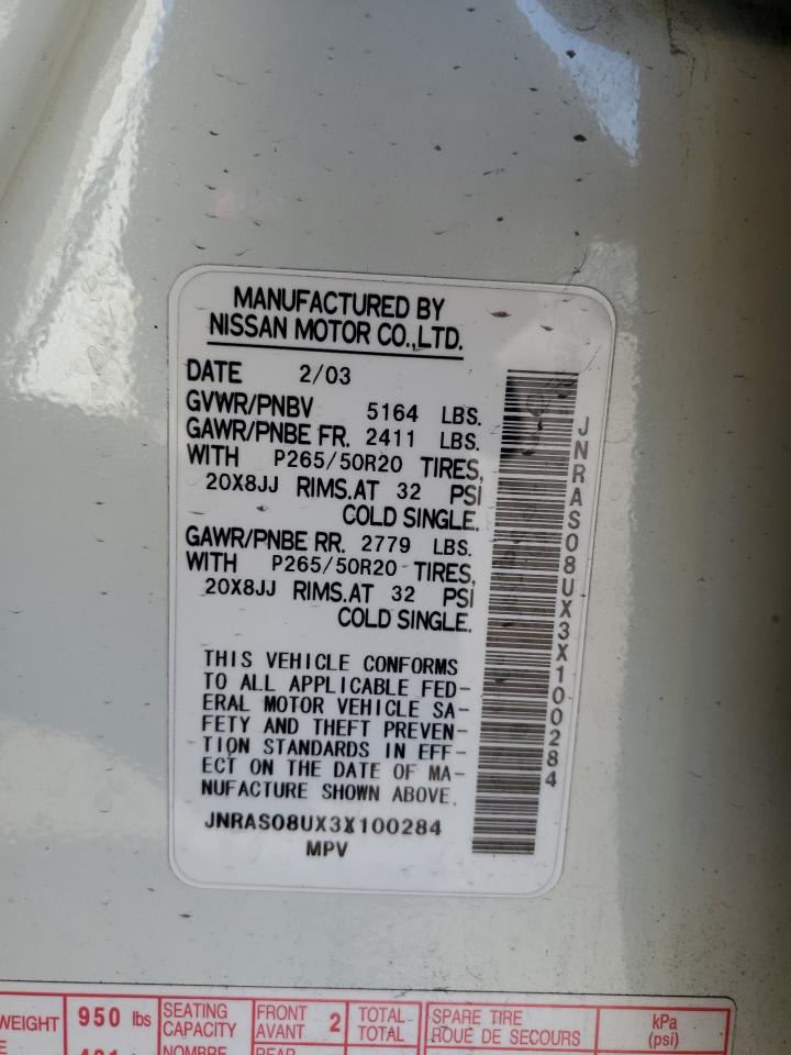 2003 Infiniti Fx35 VIN: JNRAS08UX3X100284 Lot: 82174705