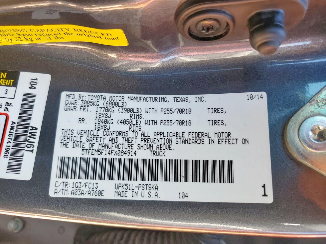 2015 Toyota Tundra Crewmax Sr5 VIN: 5TFEM5F14FX084914 Lot: 84382465