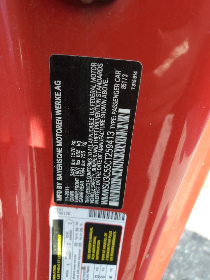 2012 Mini Cooper VIN: WMWSU3C55CT259413 Lot: 80839835