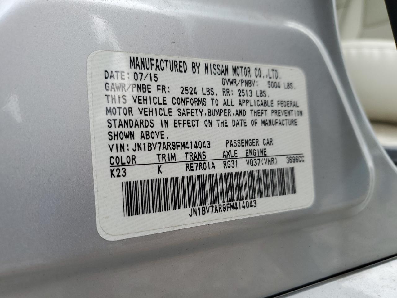 2015 Infiniti Q50 Base VIN: JN1BV7AR9FM414043 Lot: 80843045