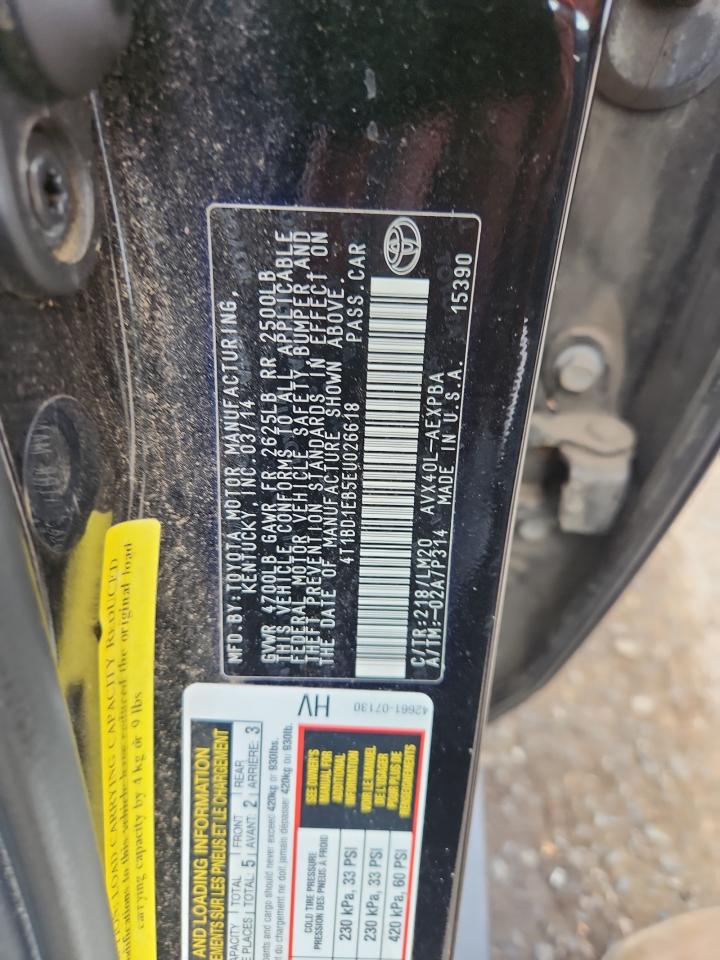 2014 Toyota Avalon Hybrid VIN: 4T1BD1EB5EU026618 Lot: 84626195