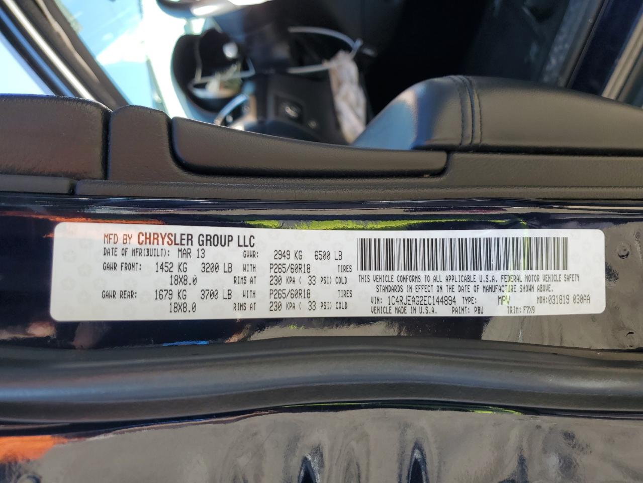 2014 Jeep Grand Cherokee Laredo VIN: 1C4RJEAG2EC144894 Lot: 72019245