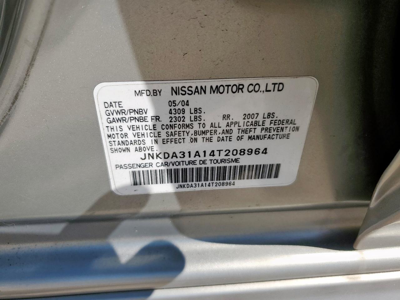 2004 Infiniti I35 VIN: JNKDA31A14T208964 Lot: 84056755
