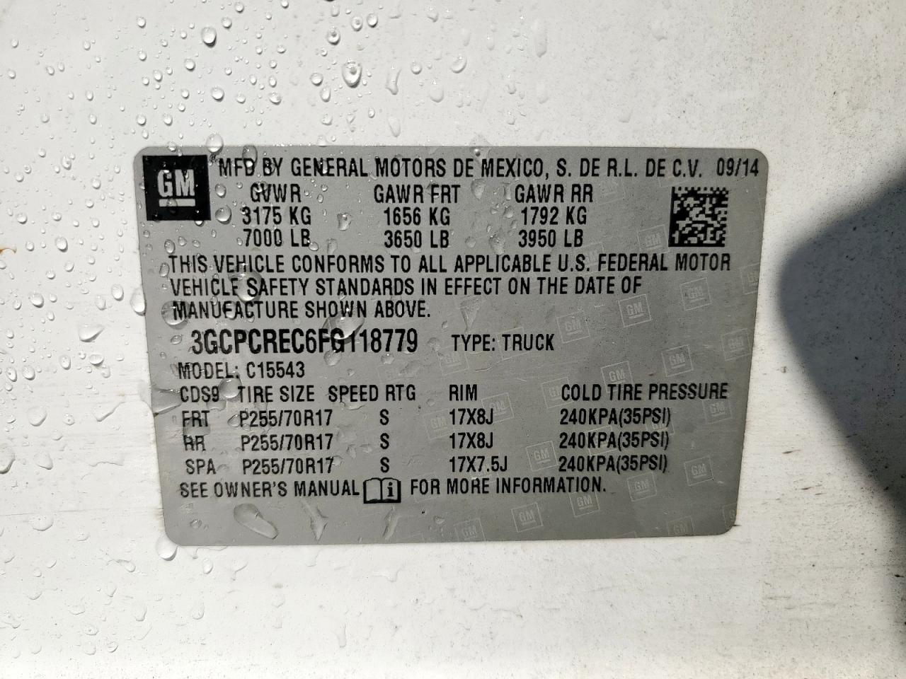 2015 Chevrolet Silverado C1500 Lt VIN: 3GCPCREC6FG118779 Lot: 72072205