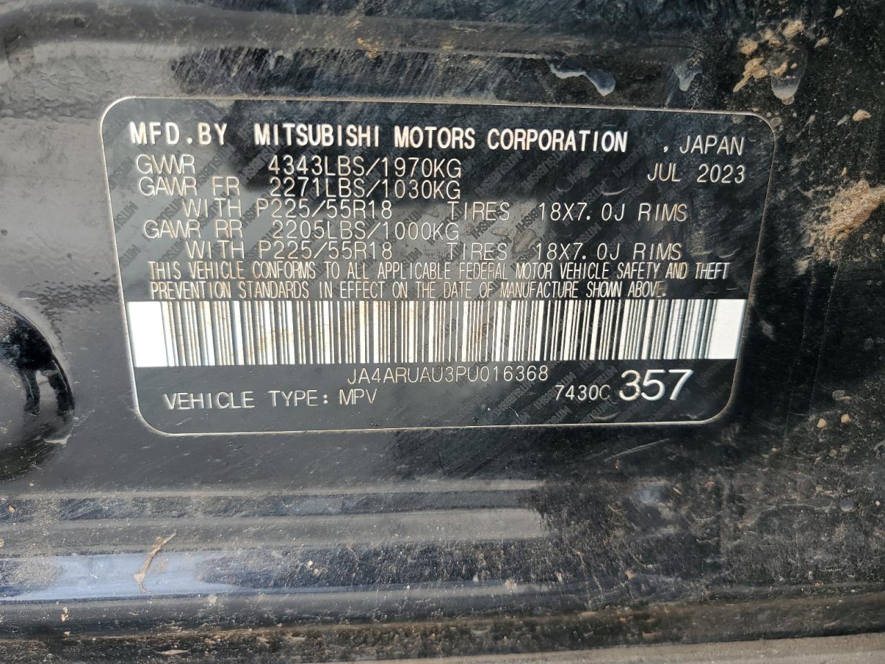 2023 Mitsubishi Outlander Sport S/Se VIN: JA4ARUAU3PU016368 Lot: 83856975