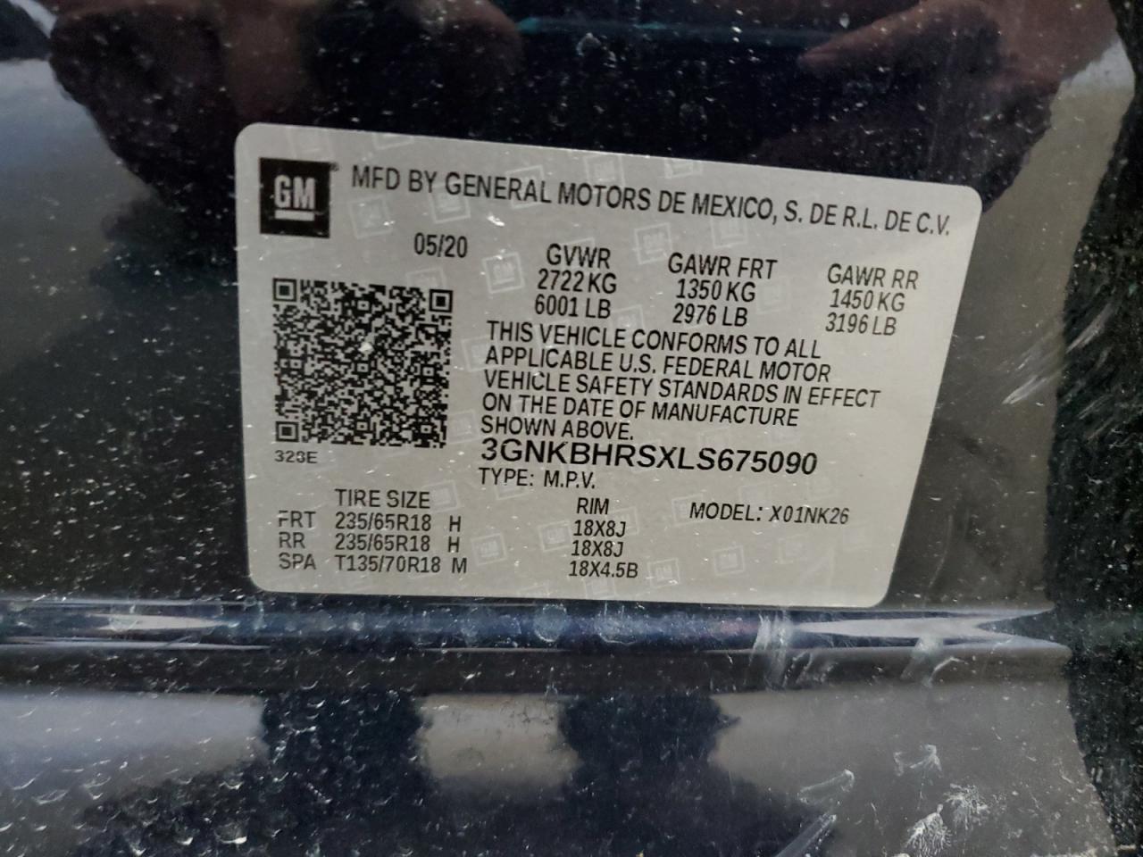 2020 Chevrolet Blazer 2Lt VIN: 3GNKBHRSXLS675090 Lot: 81068435