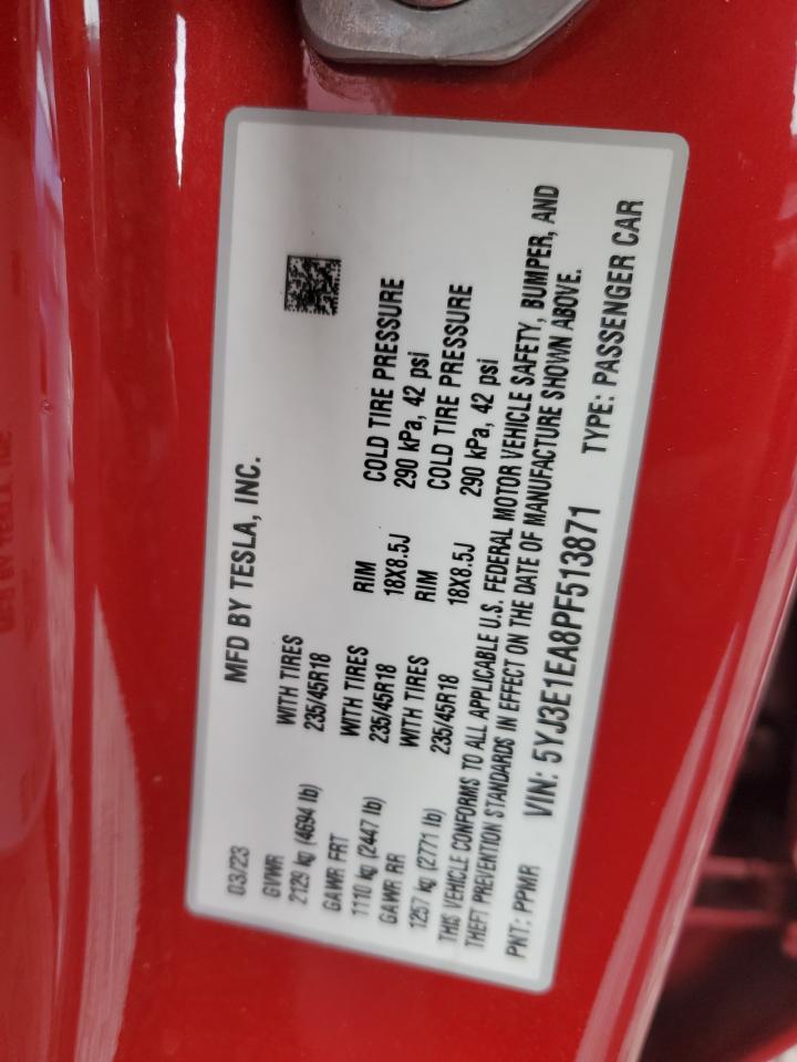 2023 Tesla Model 3 VIN: 5YJ3E1EA8PF513871 Lot: 81145305
