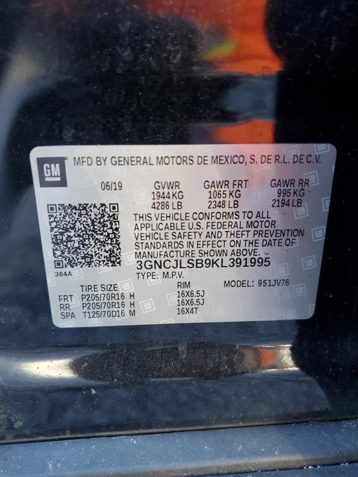 2019 Chevrolet Trax 1Lt VIN: 3GNCJLSB9KL391995 Lot: 81563795