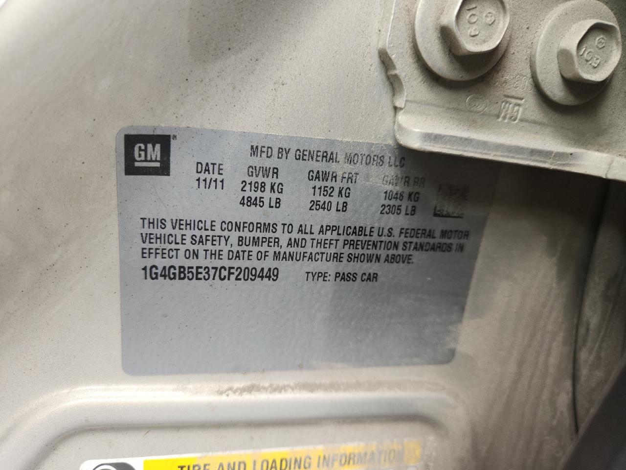 2012 Buick Lacrosse Convenience VIN: 1G4GB5E37CF209449 Lot: 81479205