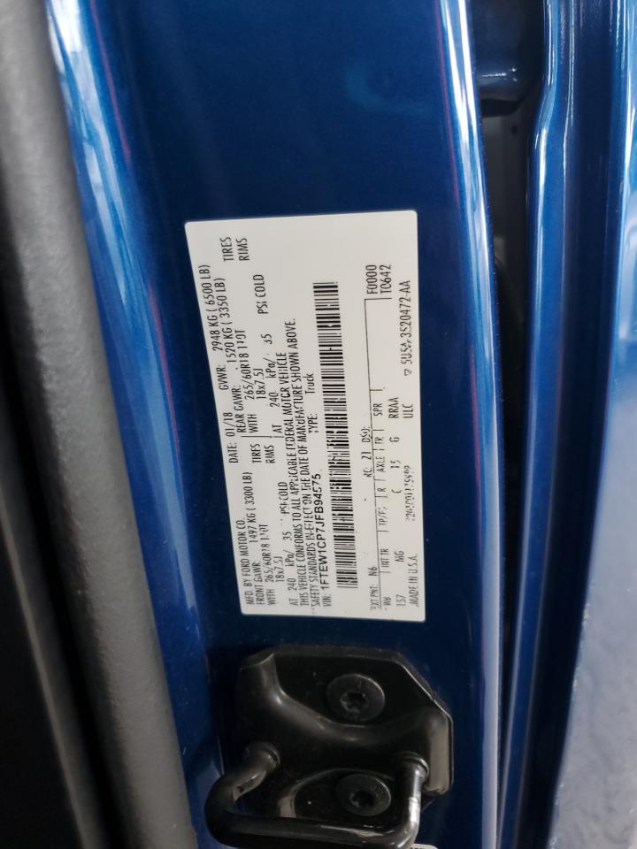 2018 Ford F150 Supercrew VIN: 1FTEW1CP7JFB94575 Lot: 81861995