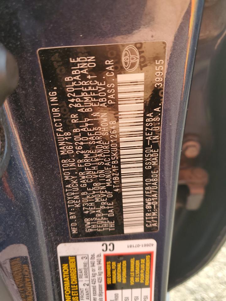 2019 Toyota Avalon Xle VIN: 4T1BZ1FB5KU012648 Lot: 83860715