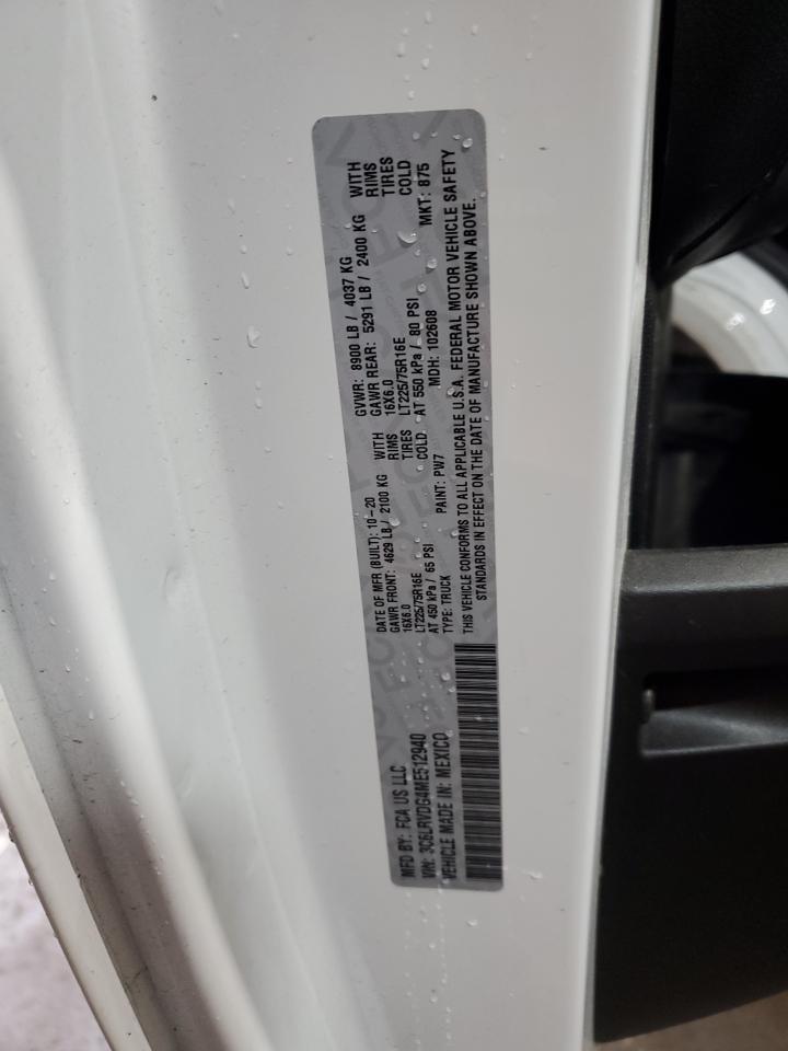 2021 Ram Promaster 2500 2500 High VIN: 3C6LRVDG4ME512940 Lot: 83849865