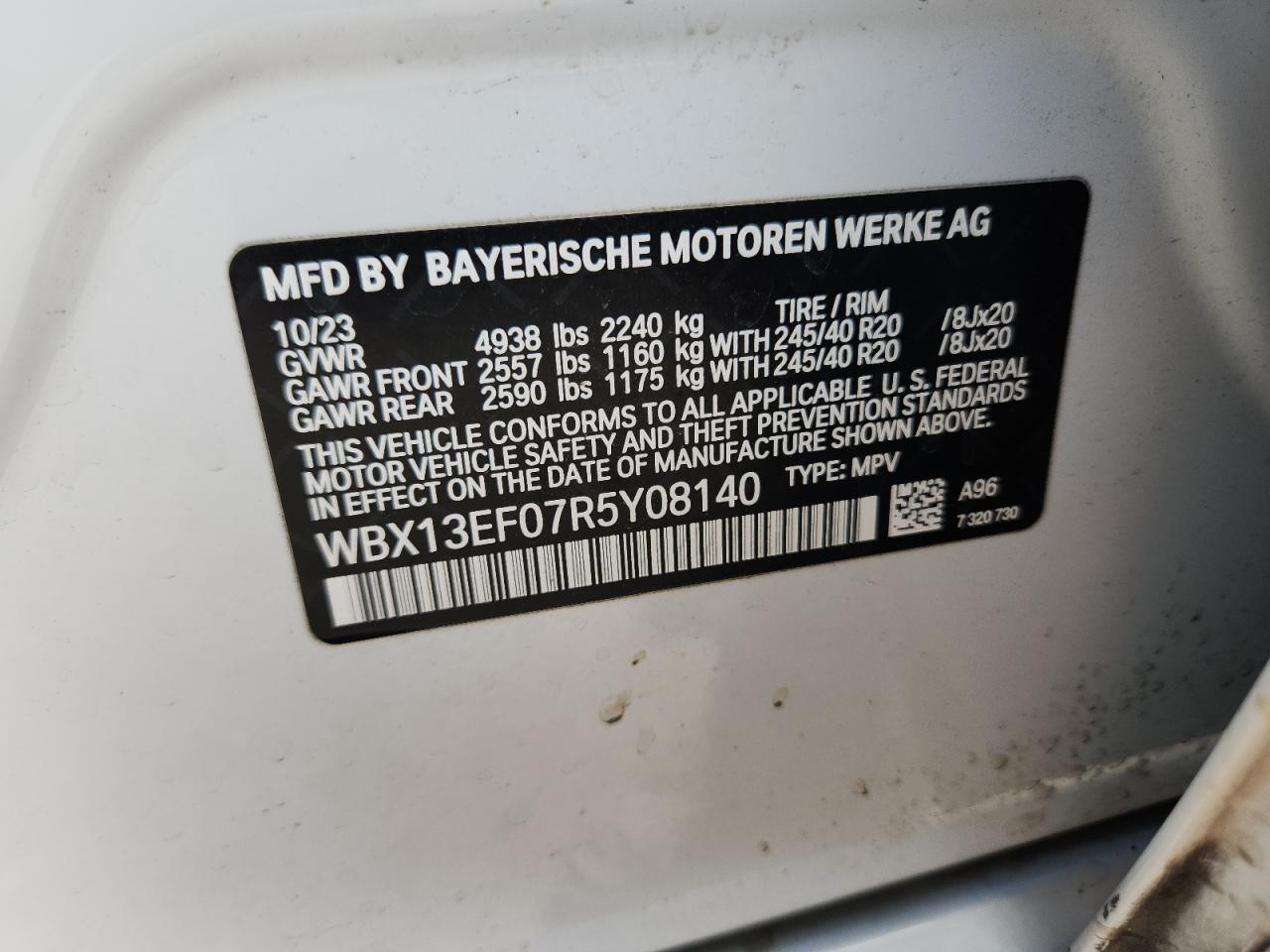 2024 BMW X1 M35I VIN: WBX13EF07R5Y08140 Lot: 80403965