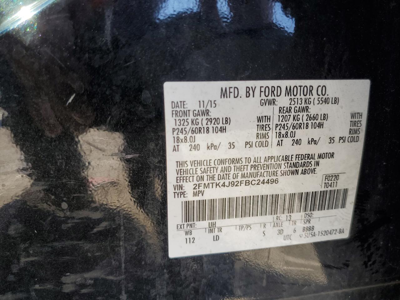 2015 Ford Edge Sel VIN: 2FMTK4J92FBC24496 Lot: 81927695