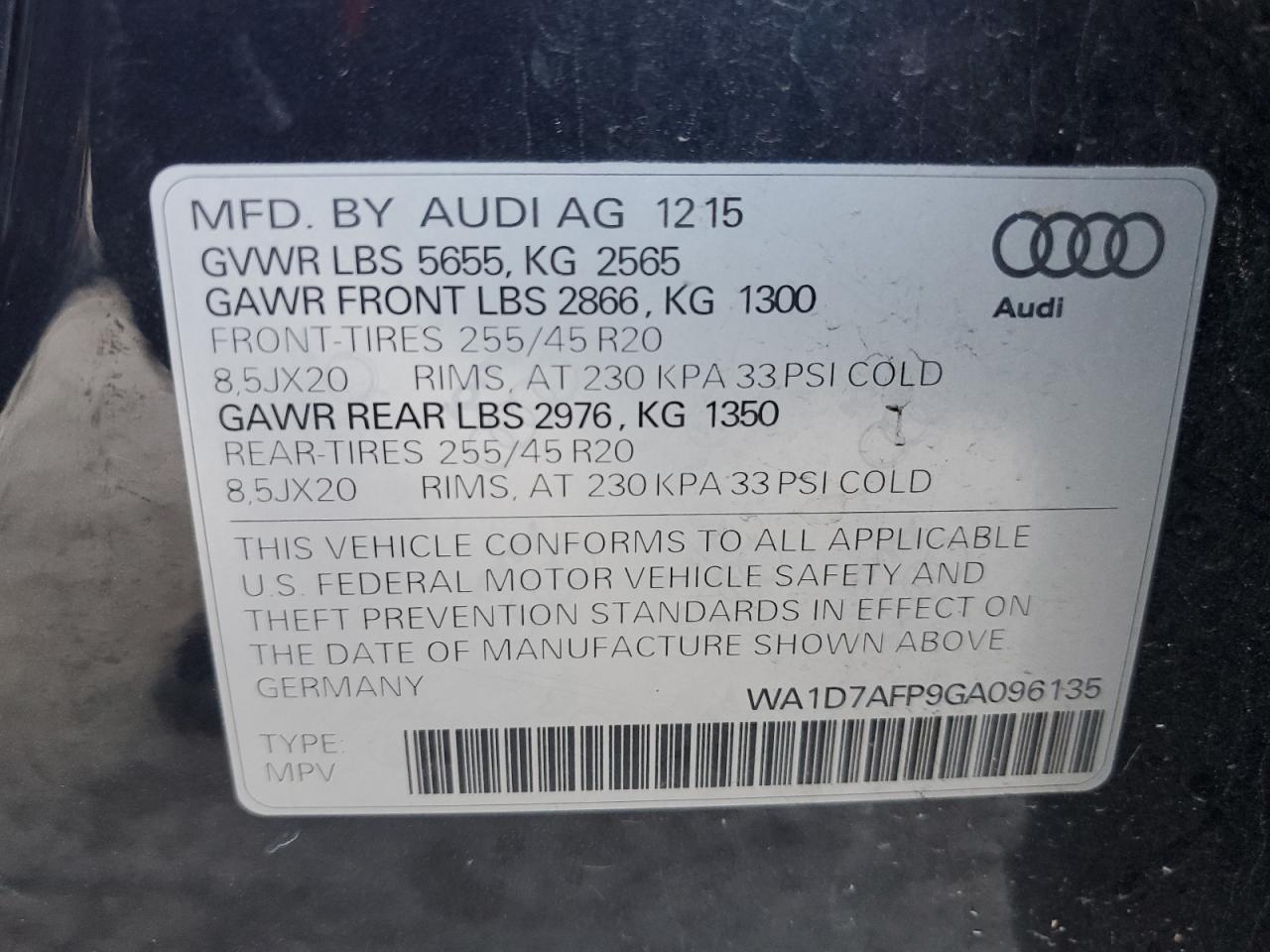 2016 Audi Q5 Premium Plus S-Line VIN: WA1D7AFP9GA096135 Lot: 81776535