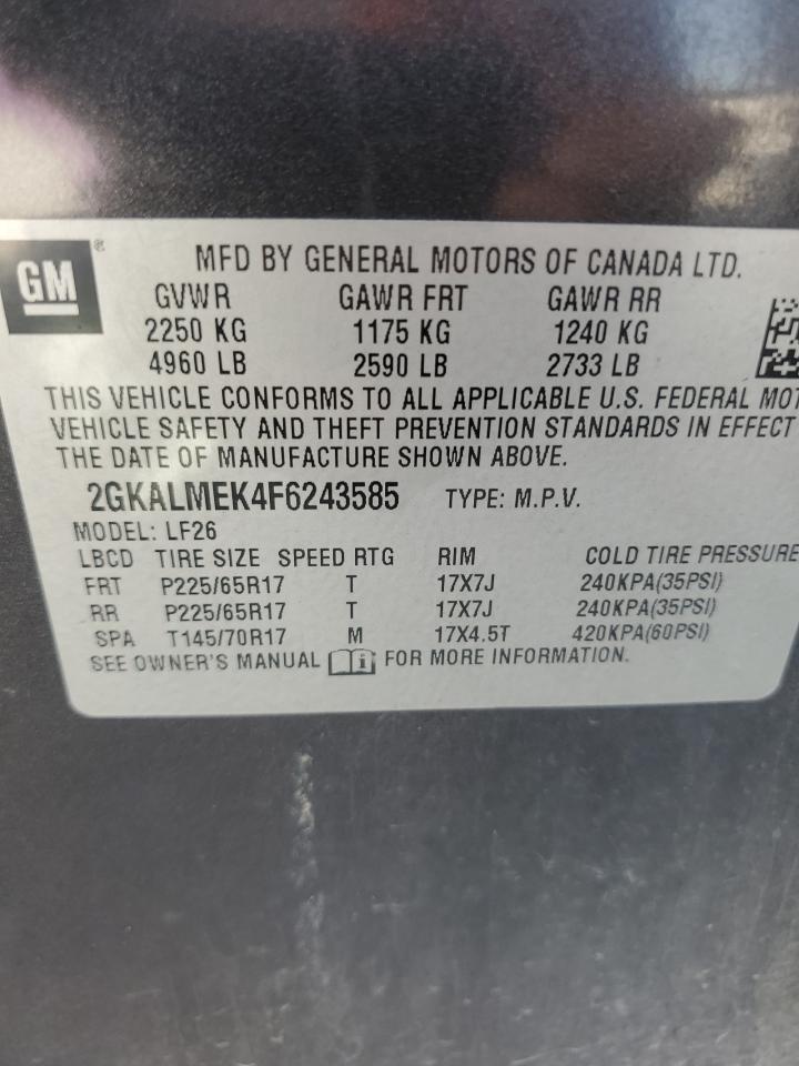 2015 GMC Terrain Sle VIN: 2GKALMEK4F6243585 Lot: 82174735