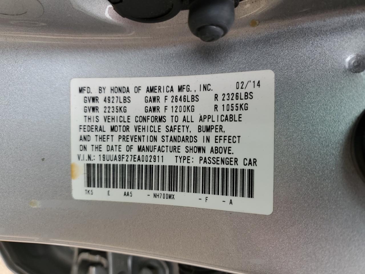 2014 Acura Tl VIN: 19UUA9F27EA002911 Lot: 84025205