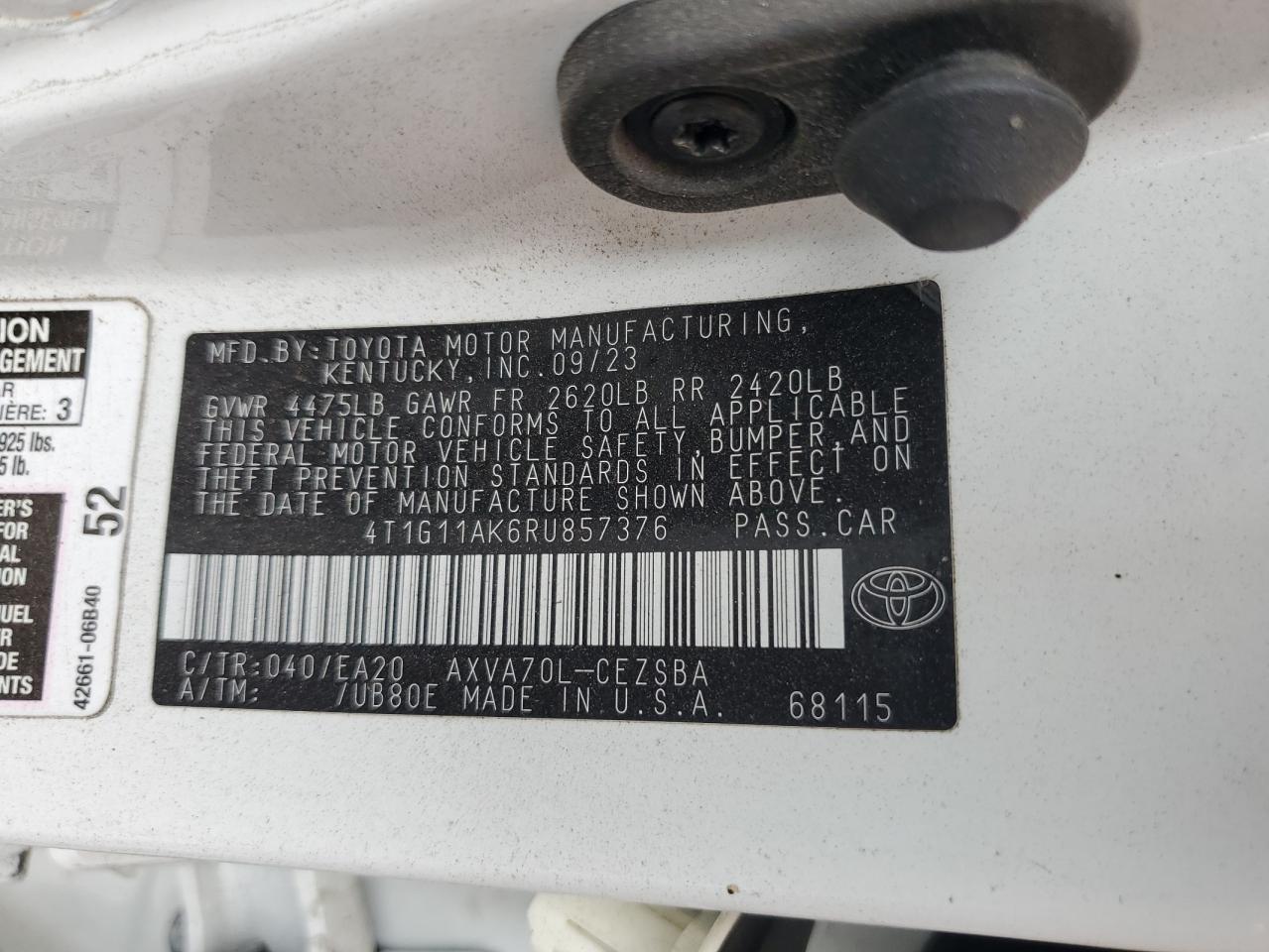 2024 Toyota Camry Se Night Shade VIN: 4T1G11AK6RU857376 Lot: 80514915