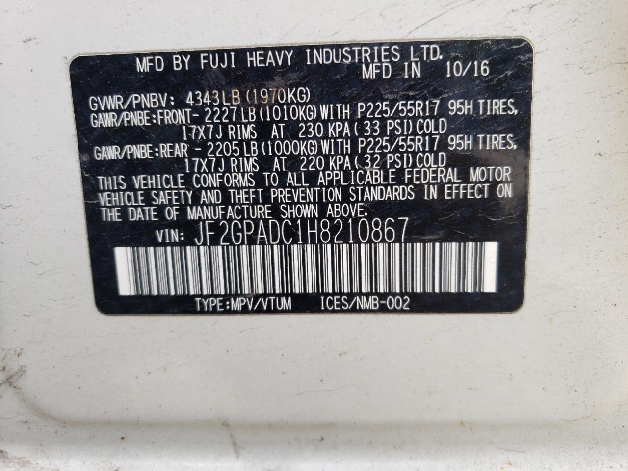 2017 Subaru Crosstrek Premium VIN: JF2GPADC1H8210867 Lot: 80259295