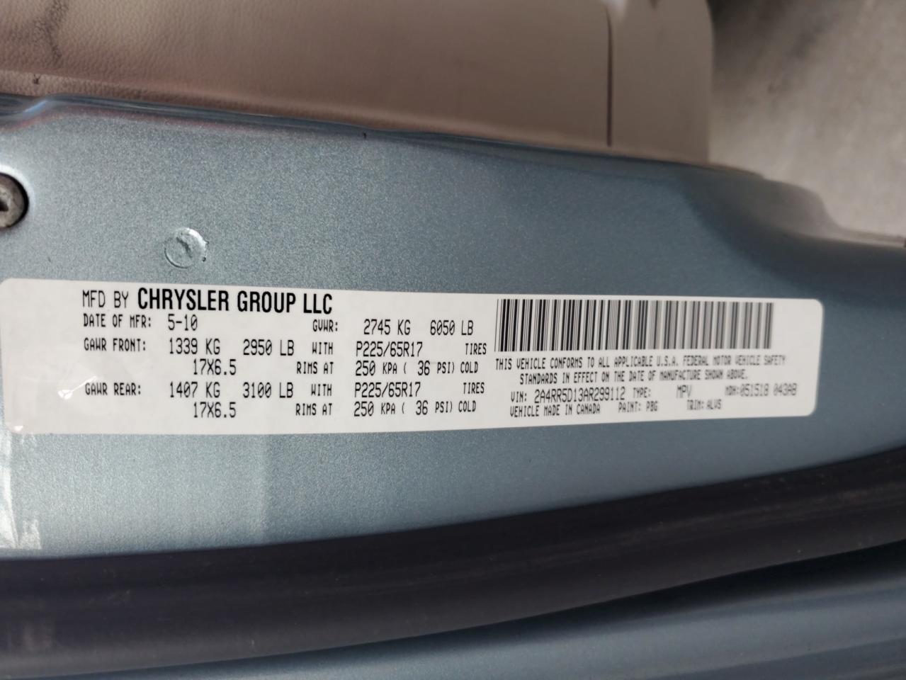 2010 Chrysler Town & Country Touring VIN: 2A4RR5D13AR299112 Lot: 71253275