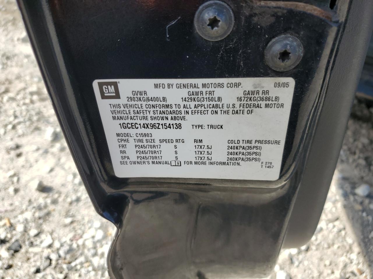 2006 Chevrolet Silverado C1500 VIN: 1GCEC14X96Z154138 Lot: 81930915