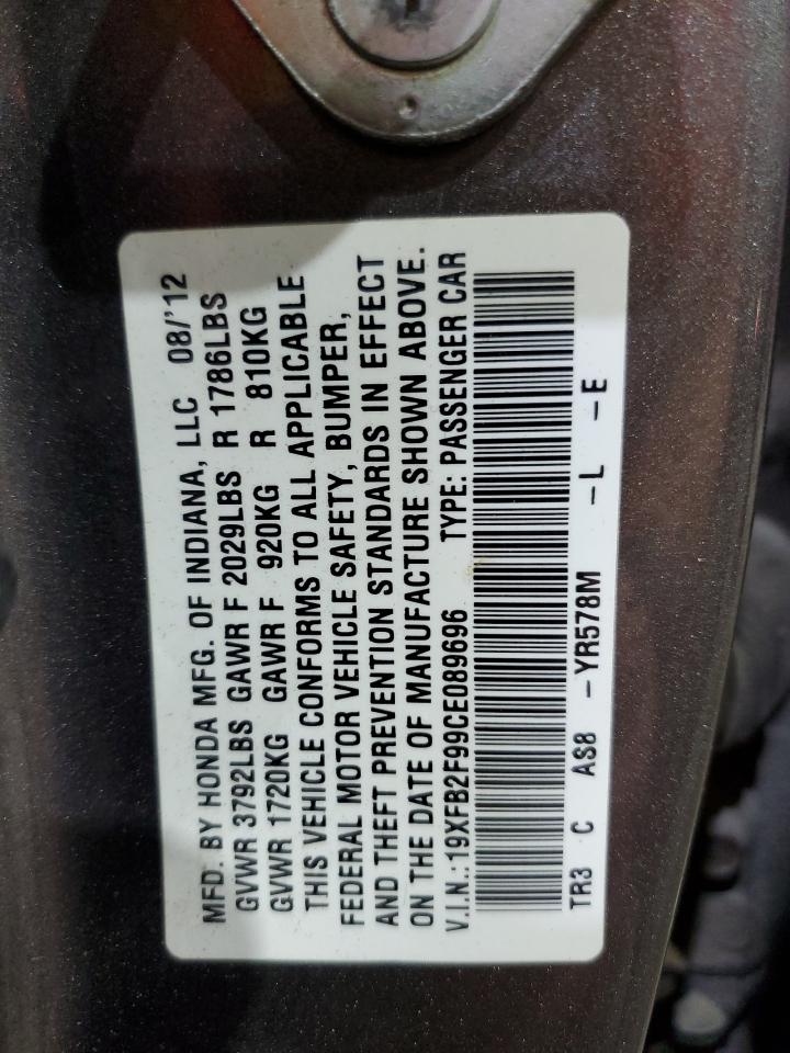 2012 Honda Civic Exl VIN: 19XFB2F99CE089696 Lot: 80434675