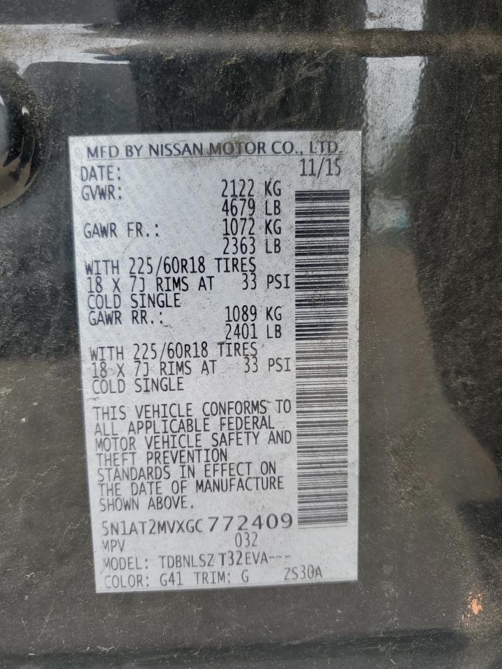 2016 Nissan Rogue S VIN: 5N1AT2MVXGC772409 Lot: 80728415